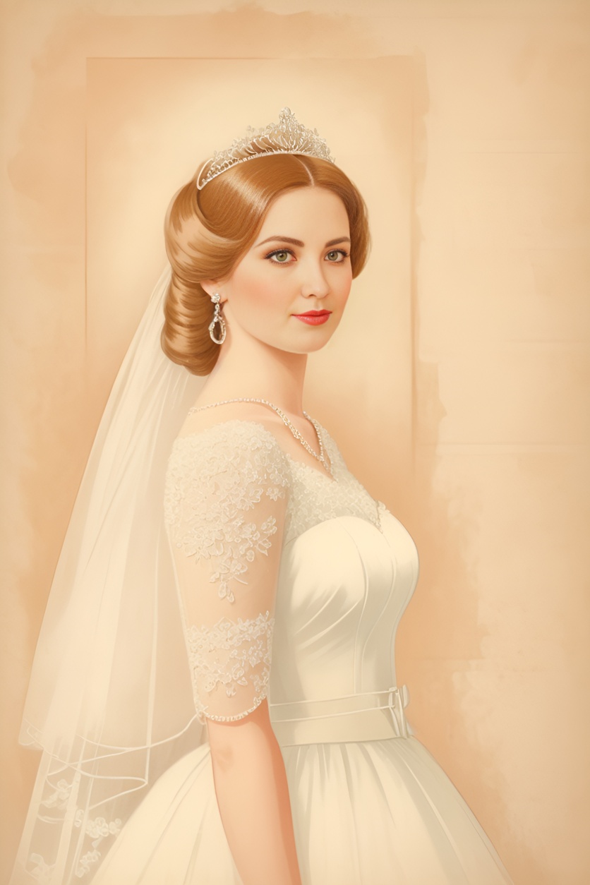 vintage painting of a bride in wedding dress, created from a reference photo by generative AI similar as MidJourney and ChatGPT