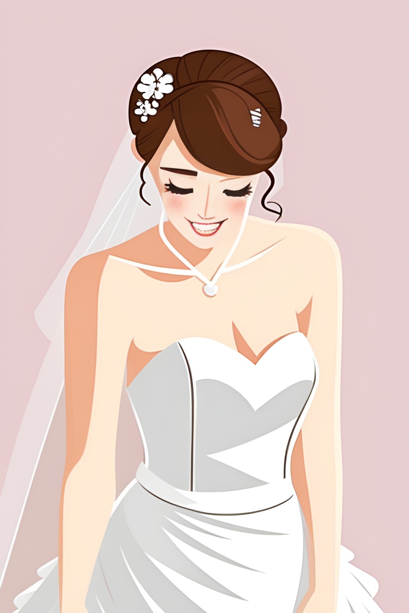 cartoon drawing of a bride in wedding dress, created from a reference photo by generative AI similar as MidJourney and ChatGPT