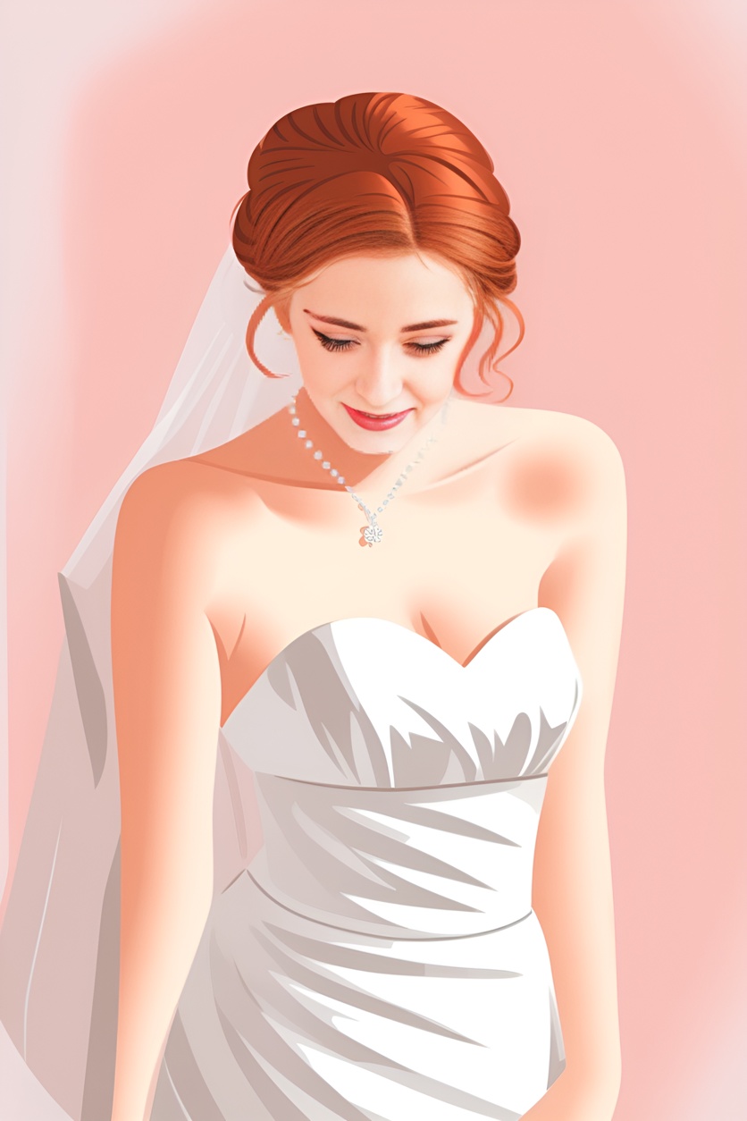 vector art picture of a bride in wedding dress, created from a reference photo by generative AI similar as MidJourney and ChatGPT
