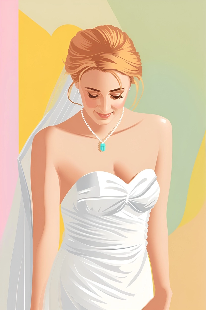 vector art picture of a bride in wedding dress, created from a reference photo by generative AI similar as MidJourney and ChatGPT