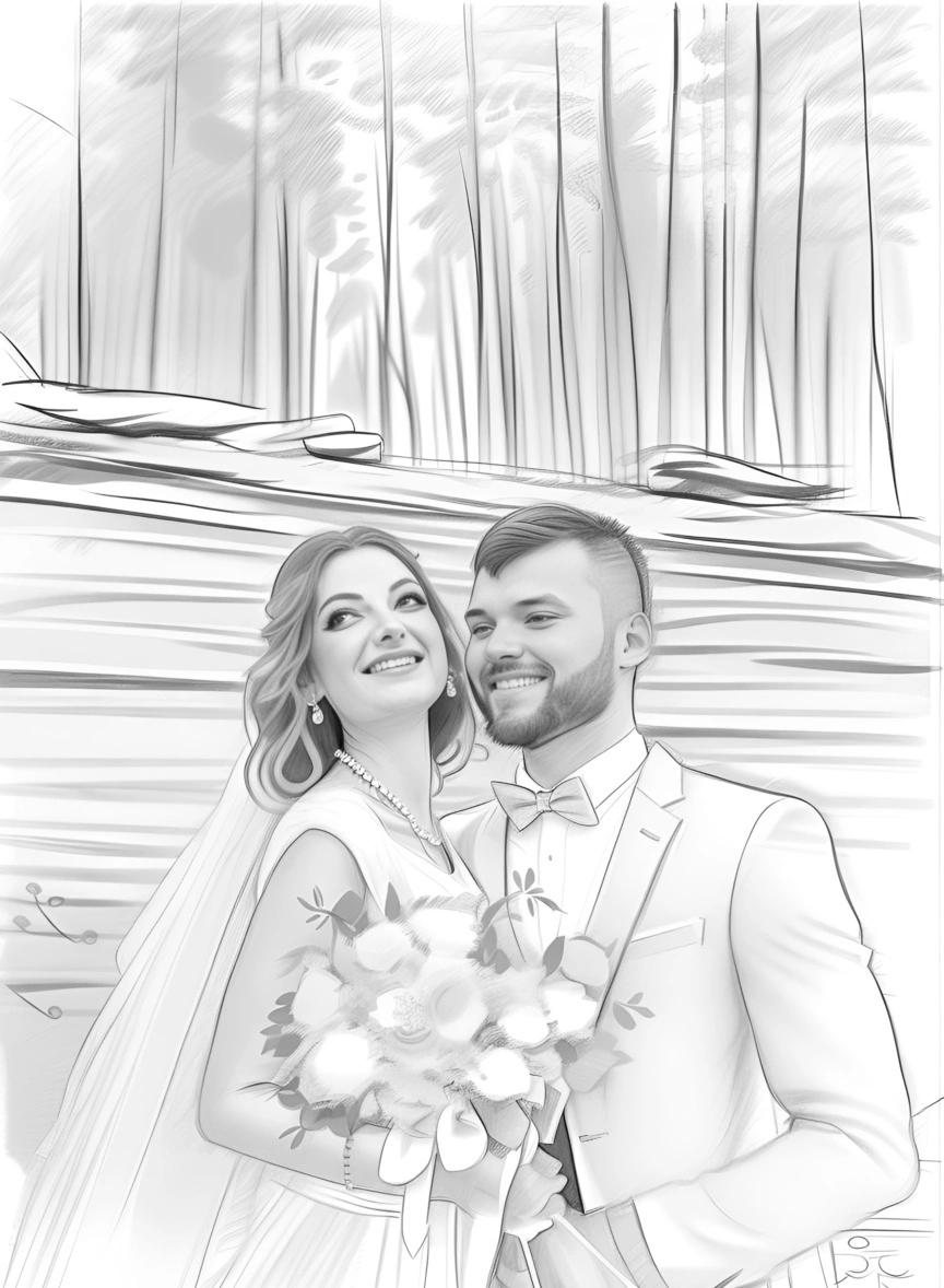 turns wedding photos into pencil sketch drawing, with a generative AI app