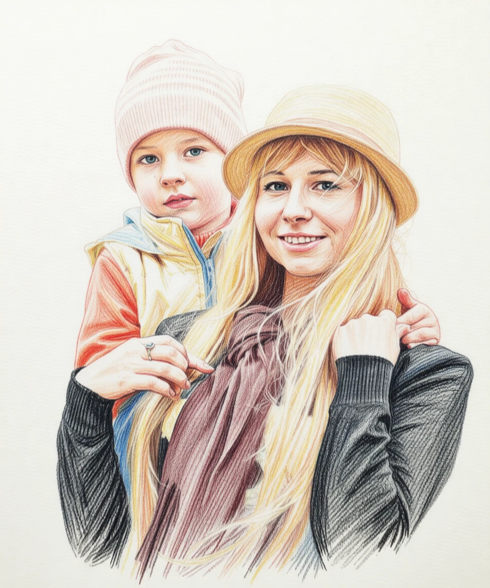 Dessin au crayon de couleur généré par PortraitArt